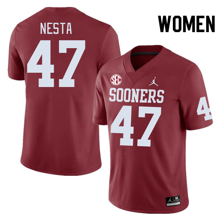 Women #47 James Nesta Oklahoma Sooners 2024 SEC Conference College Football Jerseys-Crimson